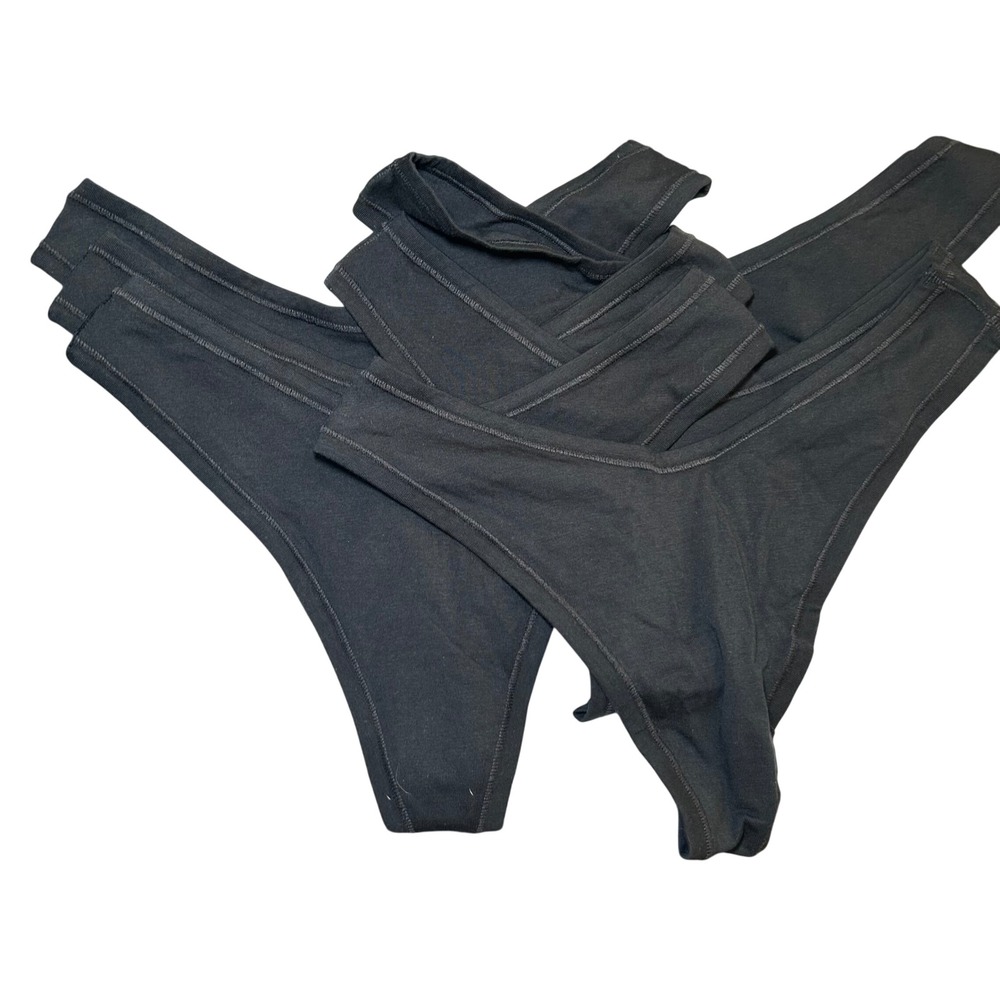 NWOT Quince Organic Cotton Thong (6-pack) black women's small comfy sustainable